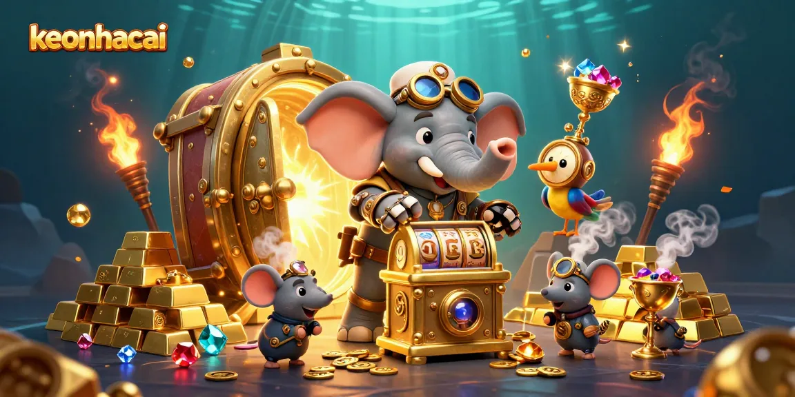 Engage with keonhacai at the thrilling golden slot machine operated by a steampunk elephant engineer.
