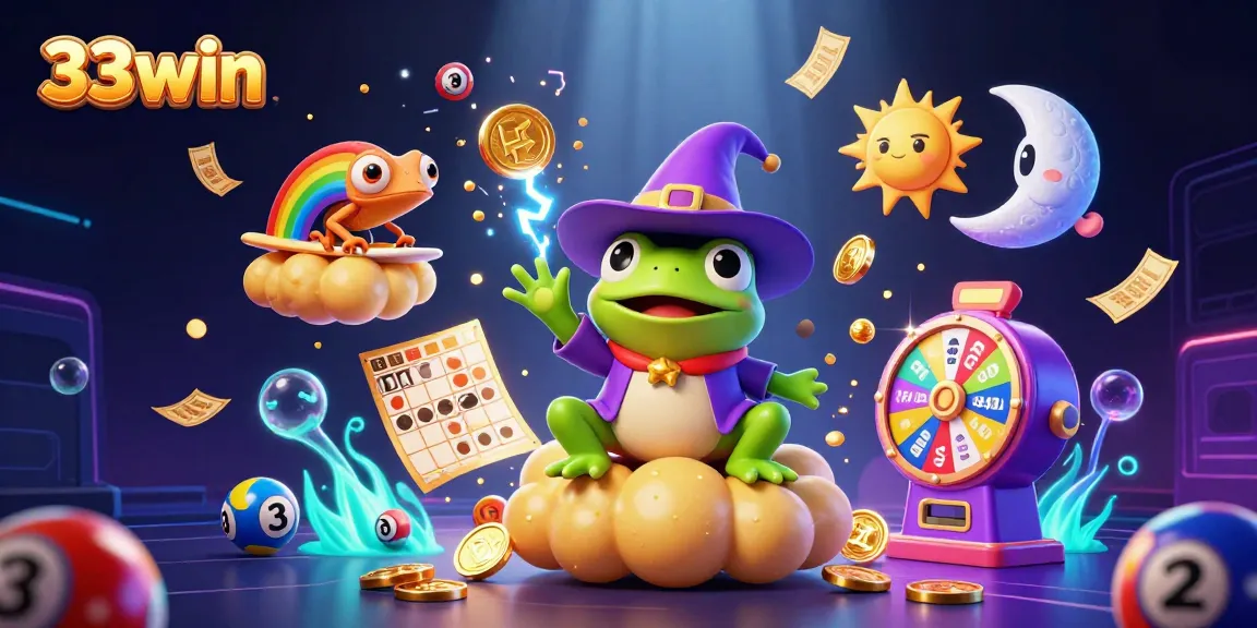 Experience winning excitement with 33win’s vibrant lottery scene of coins and colorful game elements.