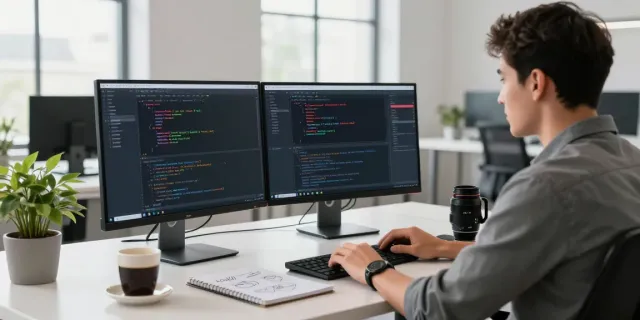Professional developer using instant indexing tools in a modern tech office