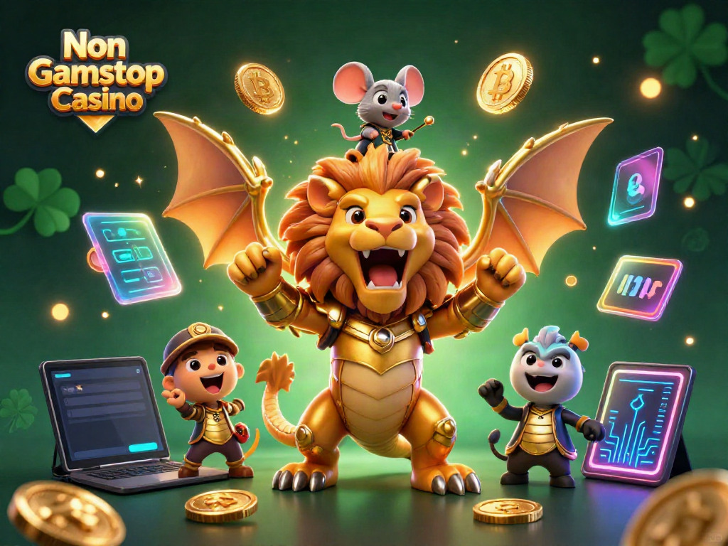 Experience the thrill with the Non Gamstop Casino featuring an epic chimera and crypto coins.