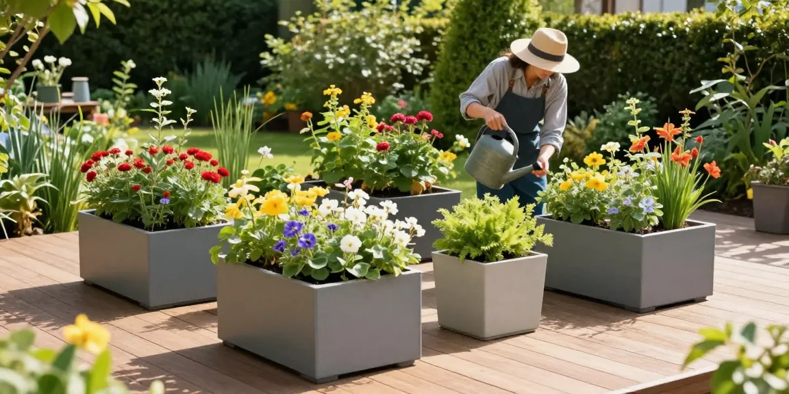 Discover idealistplanters.co.uk/catalogue/outdoor_planters/square/ showcasing beautiful square planters in a serene garden.