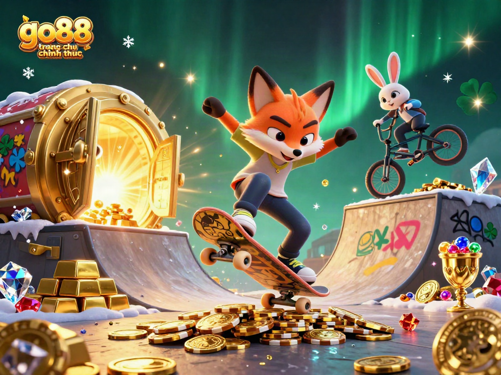 Experience the thrills of go88 trang chu chinh thuc with energetic characters in an engaging casino-themed illustration.