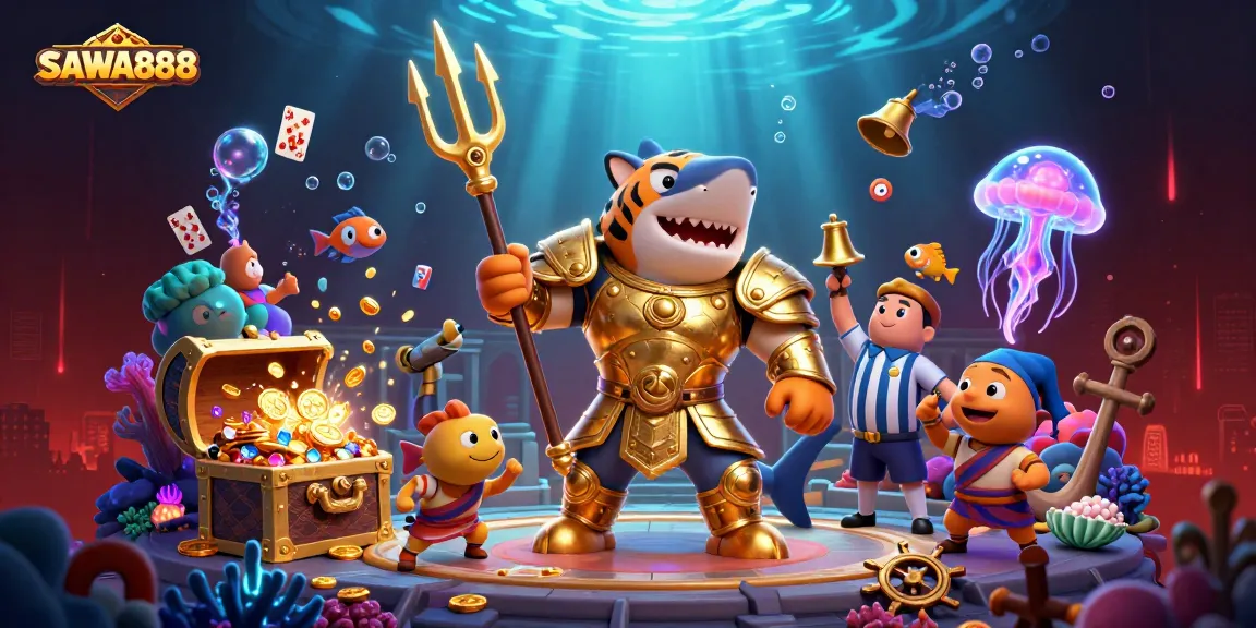 Engage in winning strategies with SAWA888's vibrant underwater casino scene highlighting exciting gameplay.