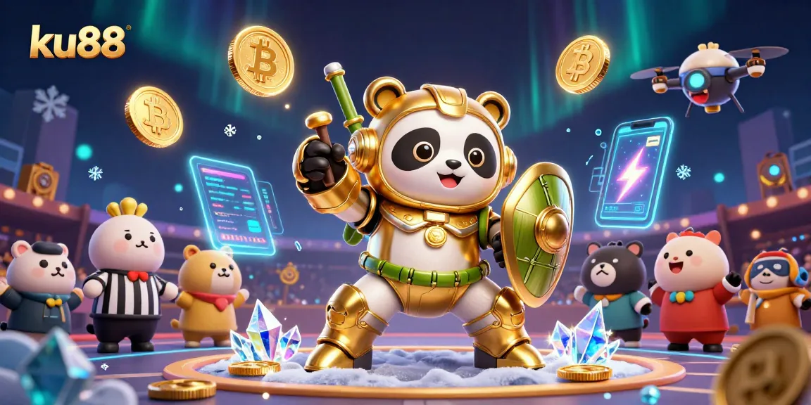 Engage with ku88's vibrant 3D casino world, featuring golden panda mech and crypto excitement.