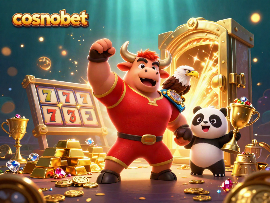 Experience thrill and excitement with cosmobet's vibrant casino scene featuring winning symbols and adored mascots.