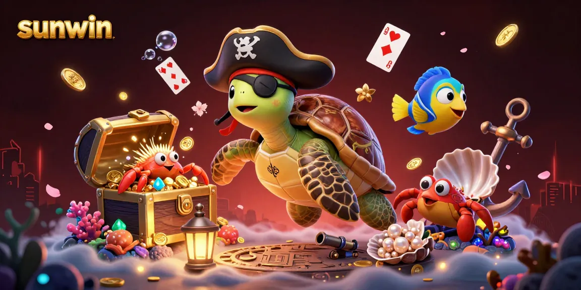 Experience thrilling games with Sunwin's vibrant underwater treasure scene featuring a pirate turtle and hermit crab.