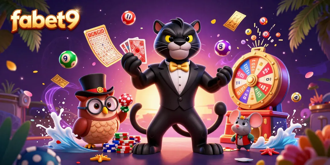 Experience fabet9's vibrant casino scene with a stylish panther, an owl, and a lucky mouse!