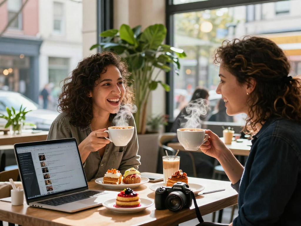 Friends enjoying a spicy chat with coffee in a cozy café setting.