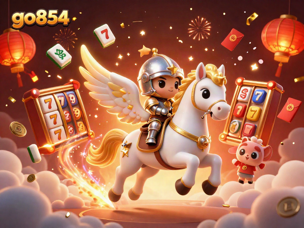 Immerse in the vibrant energy of go854 with a celestial horse and jackpot-themed elements.