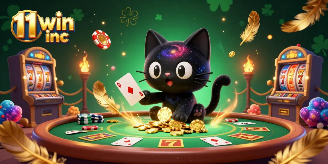 11 win inc presents a vibrant 3D casino scene featuring a cosmic cat and colorful fox in action.